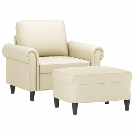 Vidaxl fauteuil met voetenbank 60 cm kunstleer crèmekleurig