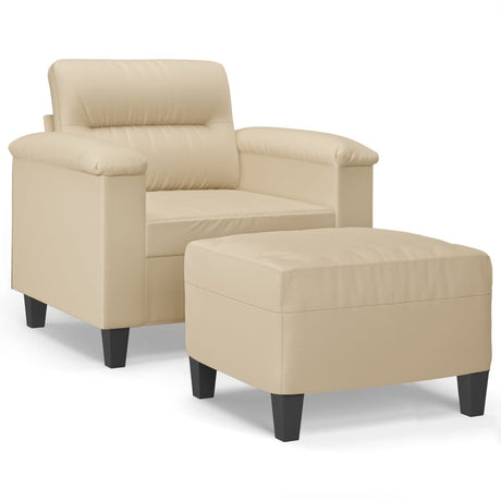 Vidaxl fauteuil met voetenbank 60 cm microvezelstof crème