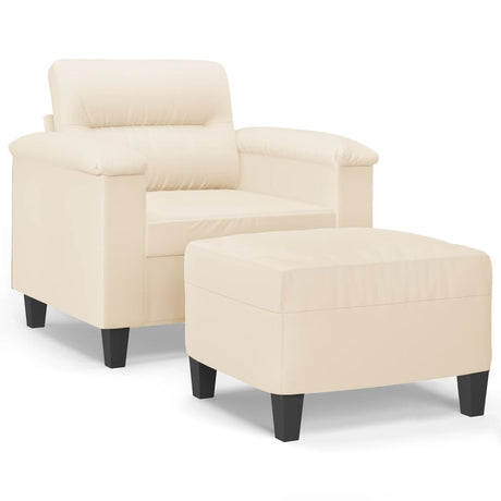 Vidaxl fauteuil met voetenbank 60 cm microvezelstof beige