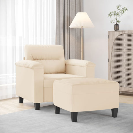 Vidaxl fauteuil met voetenbank 60 cm microvezelstof beige