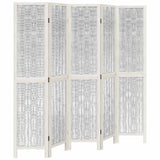Vidaxl kamerscherm met 5 panelen massief paulowniahout wit
