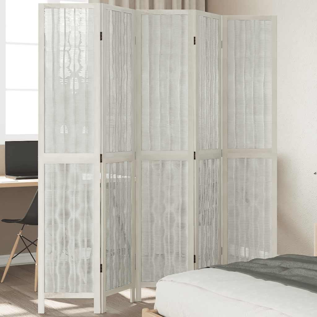 Vidaxl kamerscherm met 5 panelen massief paulowniahout wit