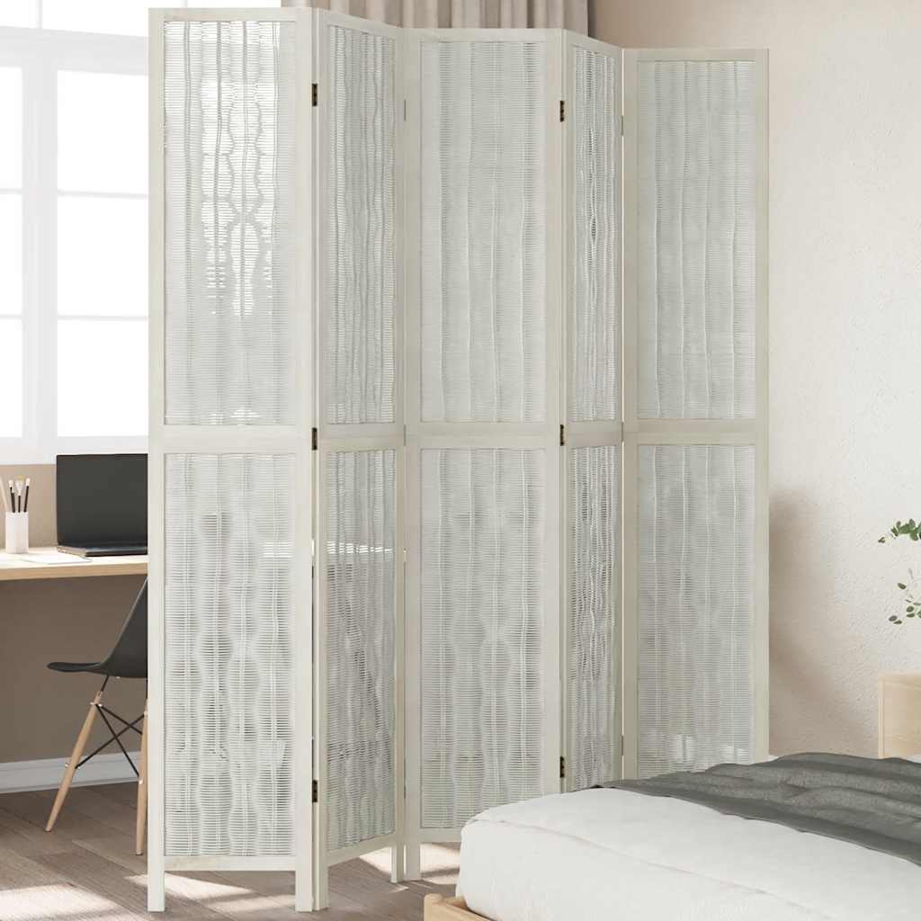 Vidaxl kamerscherm met 5 panelen massief paulowniahout wit