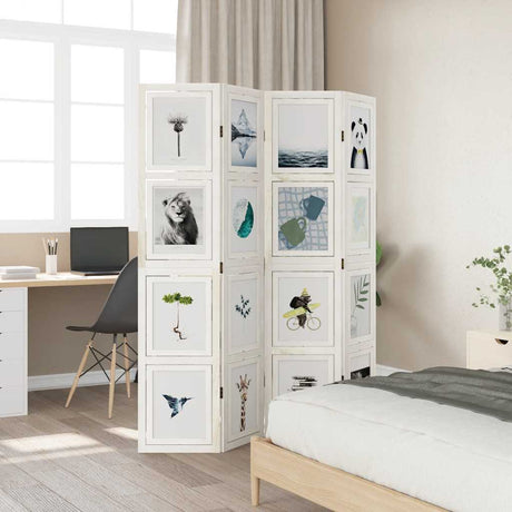 Vidaxl kamerscherm met 4 panelen massief paulowniahout wit
