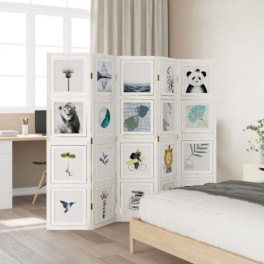 Vidaxl kamerscherm met 5 panelen massief paulowniahout wit