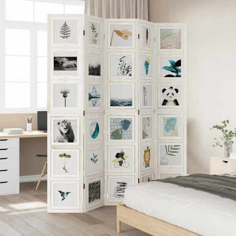 Vidaxl kamerscherm met 5 panelen massief paulowniahout wit