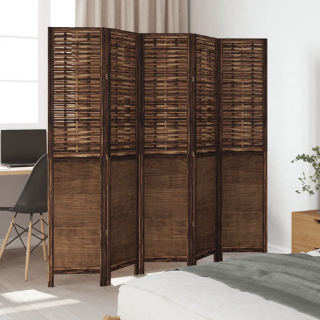 Vidaxl kamerscherm met 5 panelen massief paulowniahout donkerbruin