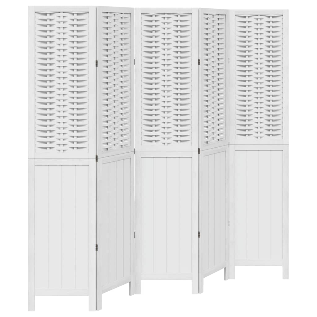 Vidaxl kamerscherm met 5 panelen massief paulowniahout wit