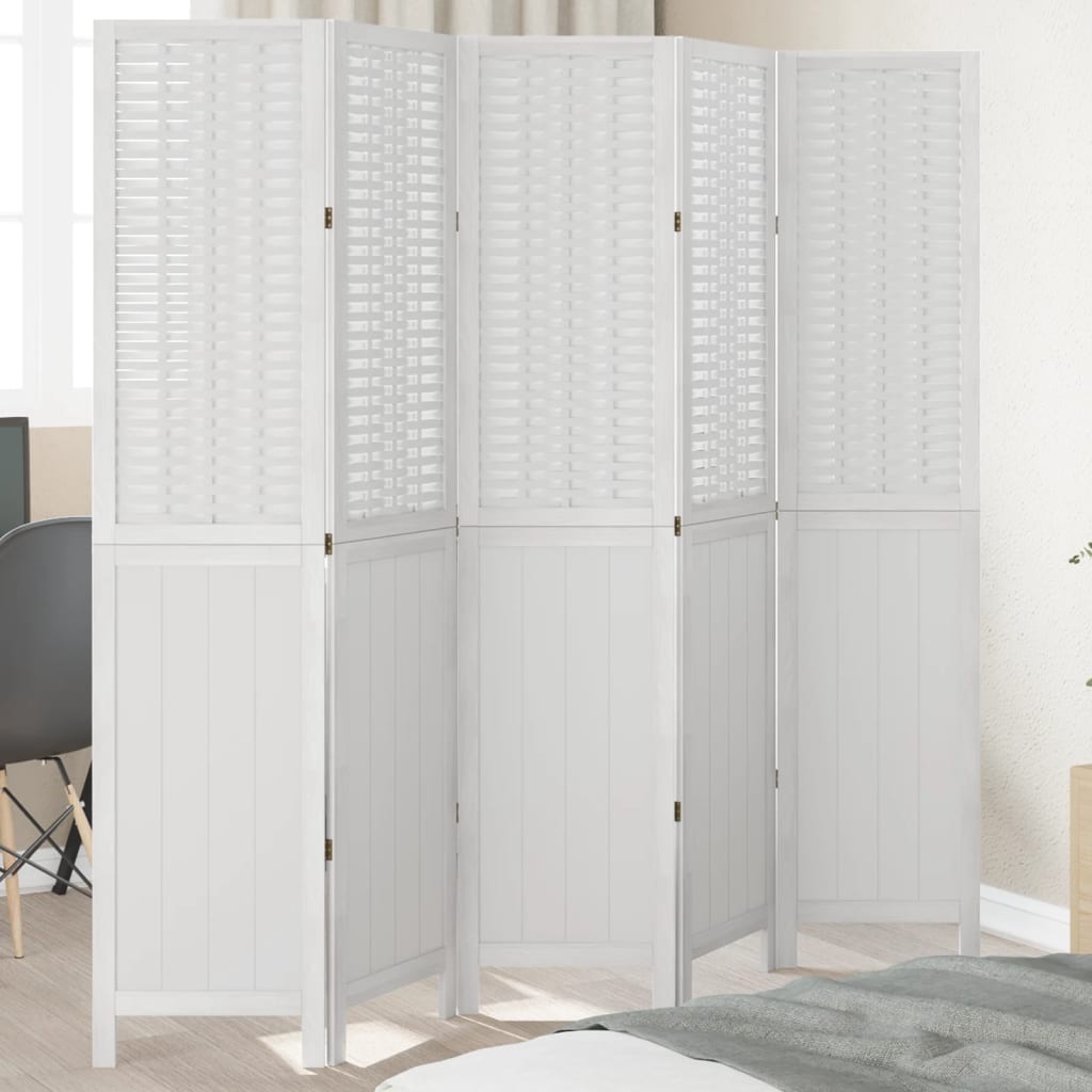 Vidaxl kamerscherm met 5 panelen massief paulowniahout wit