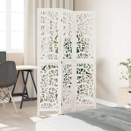 Vidaxl kamerscherm met 3 panelen massief paulowniahout wit