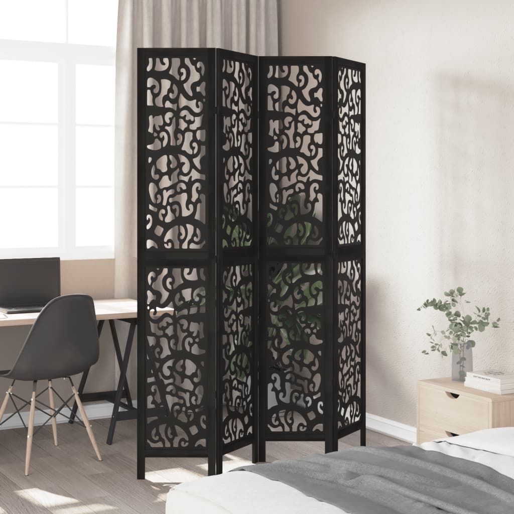 Vidaxl kamerscherm met 4 panelen massief paulowniahout zwart