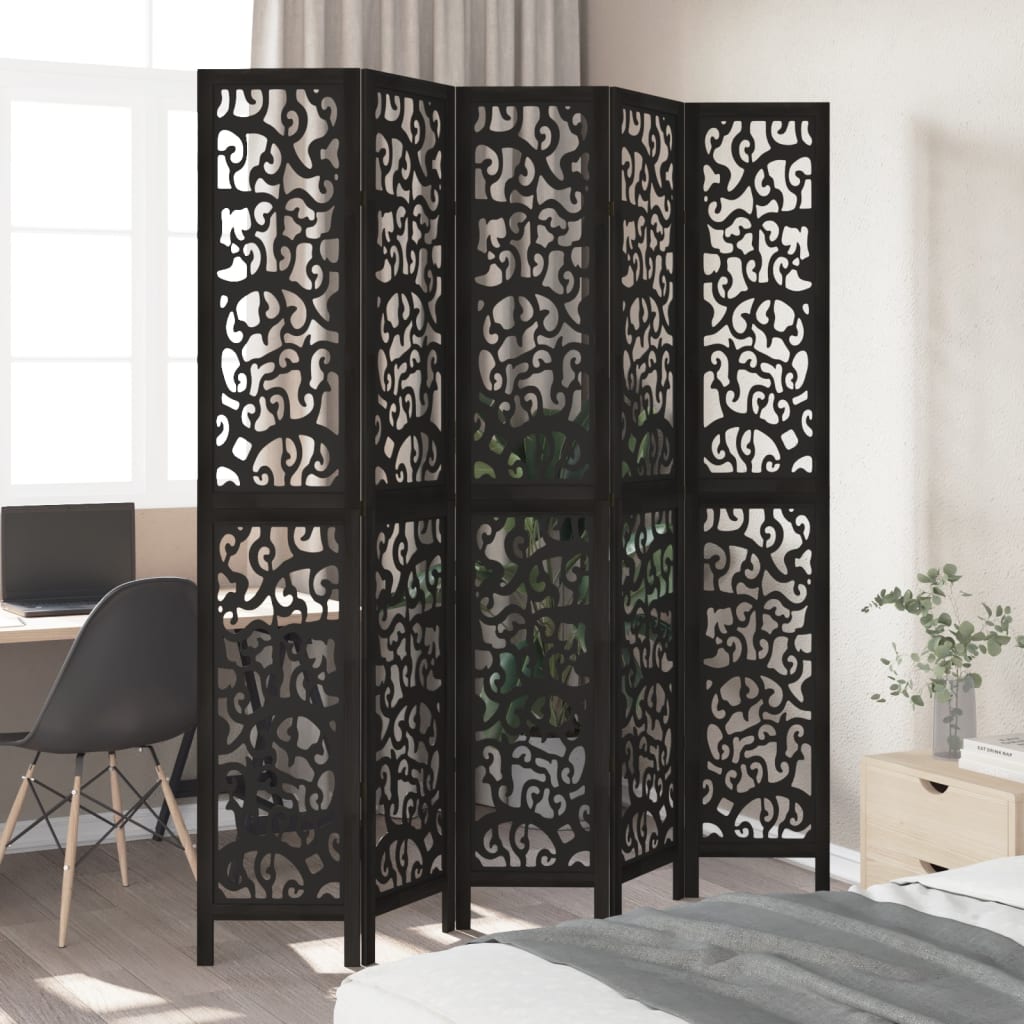 Vidaxl kamerscherm met 5 panelen massief paulowniahout zwart