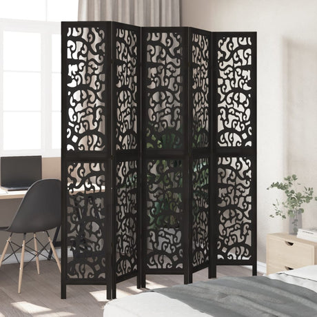 Vidaxl kamerscherm met 5 panelen massief paulowniahout zwart