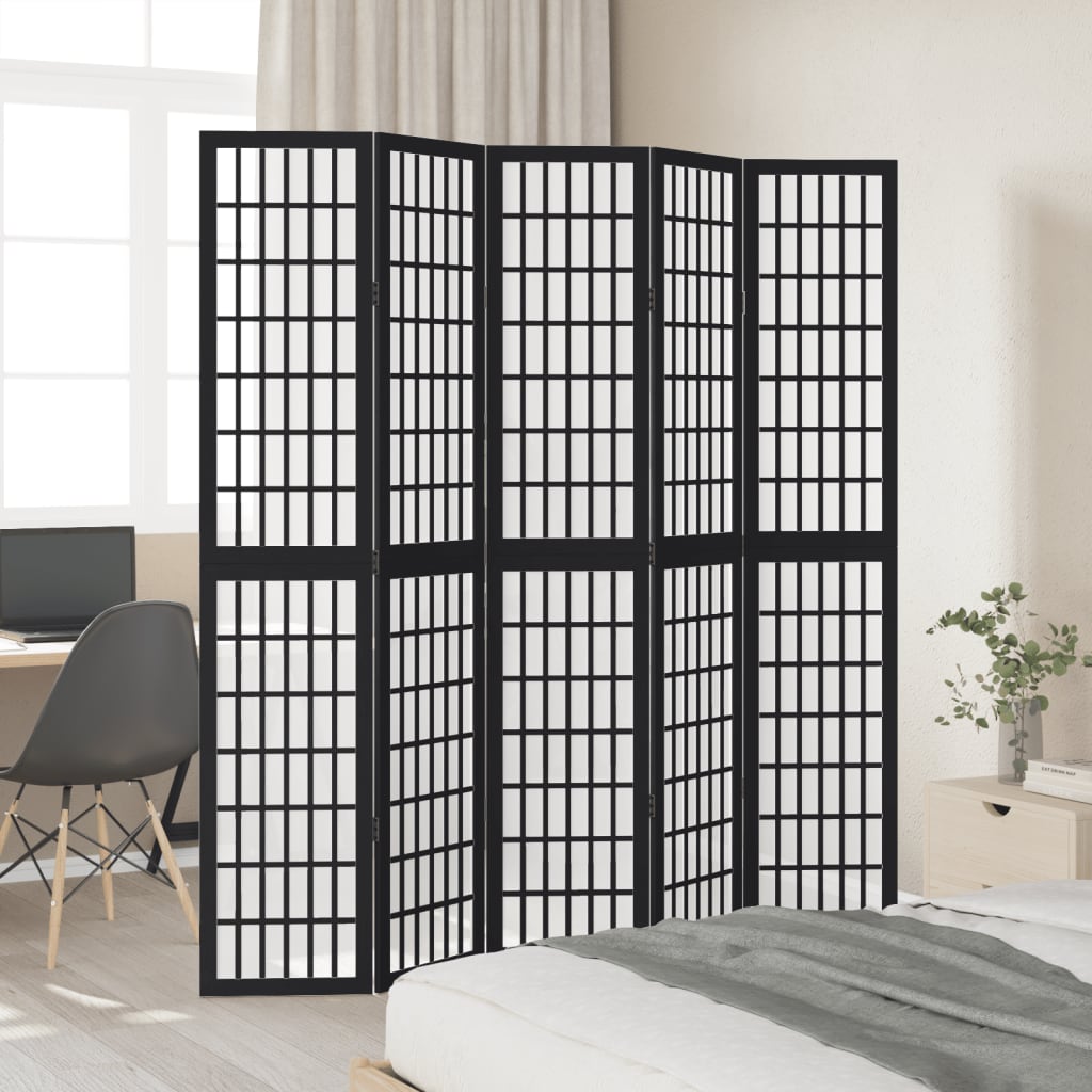 Vidaxl kamerscherm met 5 panelen massief paulowniahout zwart