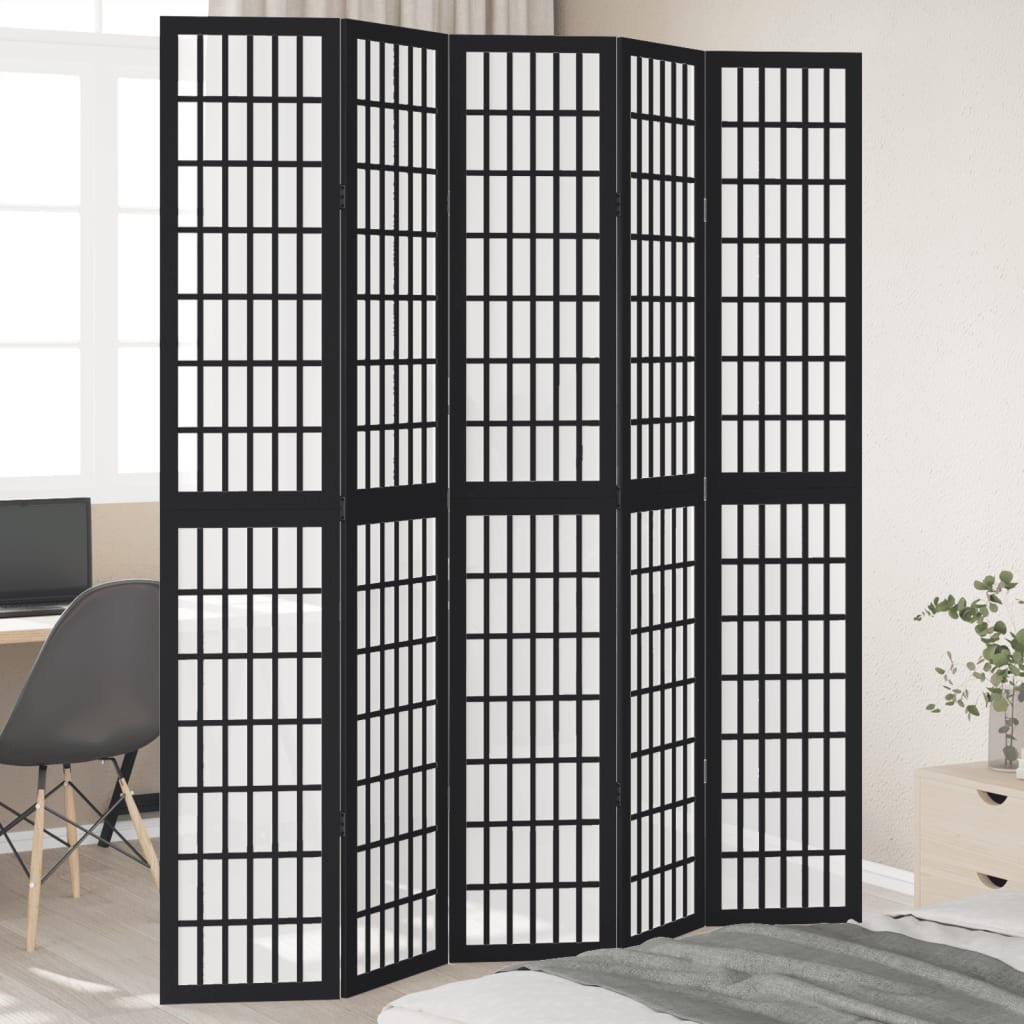 Vidaxl kamerscherm met 5 panelen massief paulowniahout zwart
