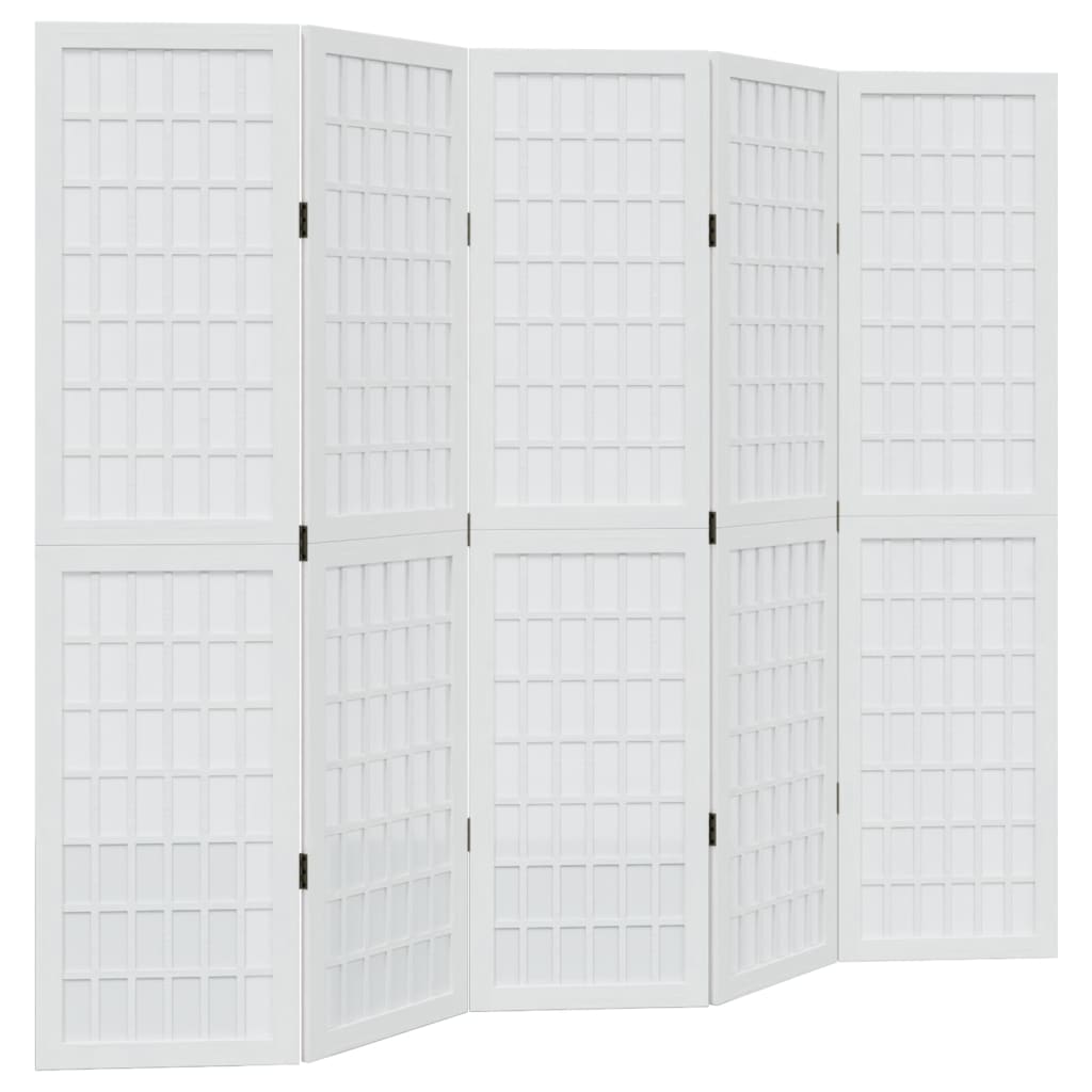 Vidaxl kamerscherm met 5 panelen massief paulowniahout wit