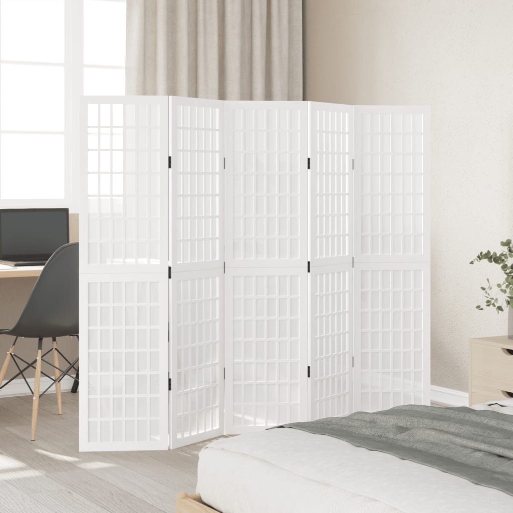 Vidaxl kamerscherm met 5 panelen massief paulowniahout wit