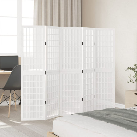 Vidaxl kamerscherm met 5 panelen massief paulowniahout wit