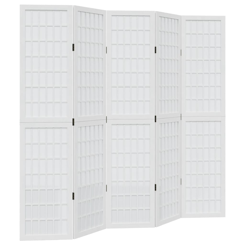 Vidaxl kamerscherm met 5 panelen massief paulowniahout wit