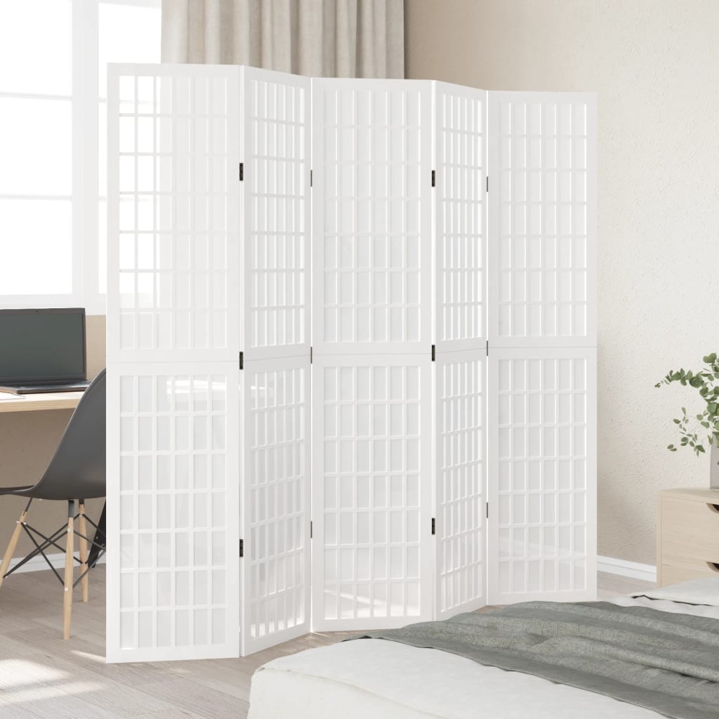 Vidaxl kamerscherm met 5 panelen massief paulowniahout wit