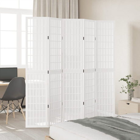 Vidaxl kamerscherm met 5 panelen massief paulowniahout wit
