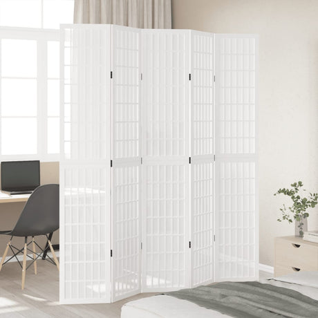 Vidaxl kamerscherm met 5 panelen massief paulowniahout wit