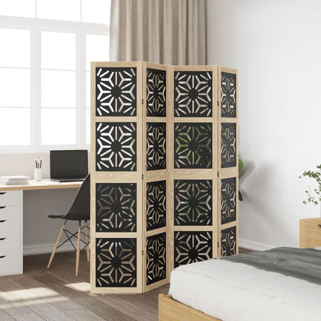 Vidaxl kamerscherm met 4 panelen massief paulowniahout bruin en zwart