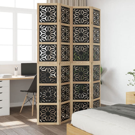 Vidaxl kamerscherm met 4 panelen massief paulowniahout bruin en zwart