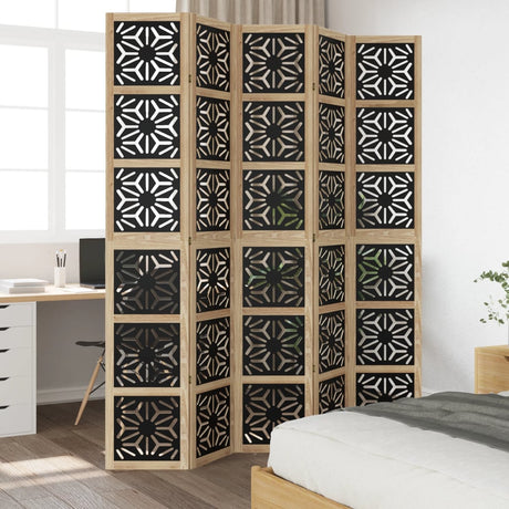 Vidaxl kamerscherm met 5 panelen massief paulowniahout bruin en zwart