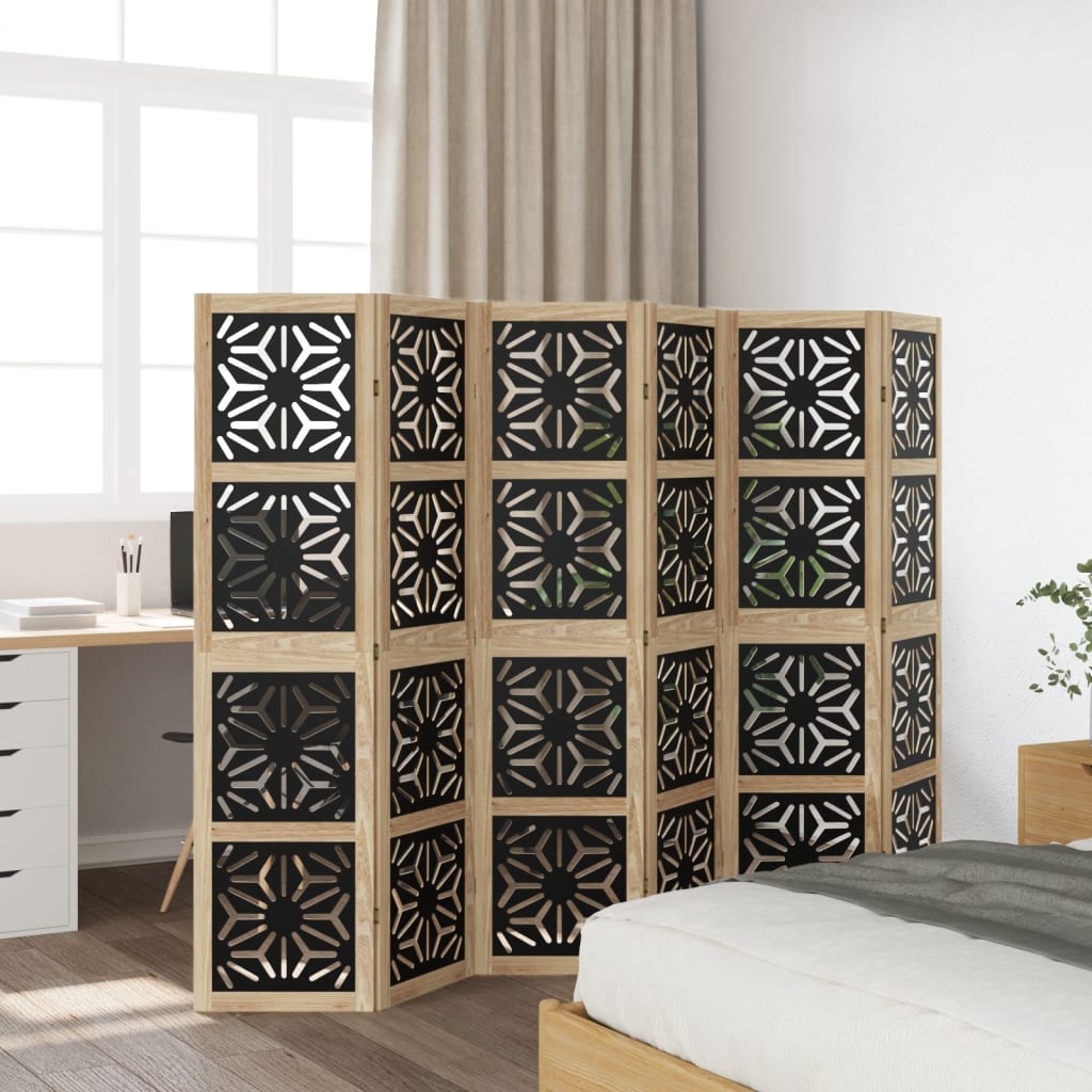 Vidaxl kamerscherm met 6 panelen massief paulowniahout bruin en zwart