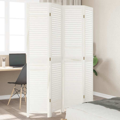 Vidaxl kamerscherm met 4 panelen massief paulowniahout retro wit