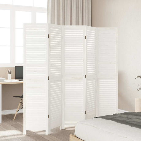 Vidaxl kamerscherm met 5 panelen massief paulowniahout retro wit