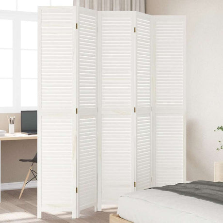 Vidaxl kamerscherm met 5 panelen massief paulowniahout retro wit