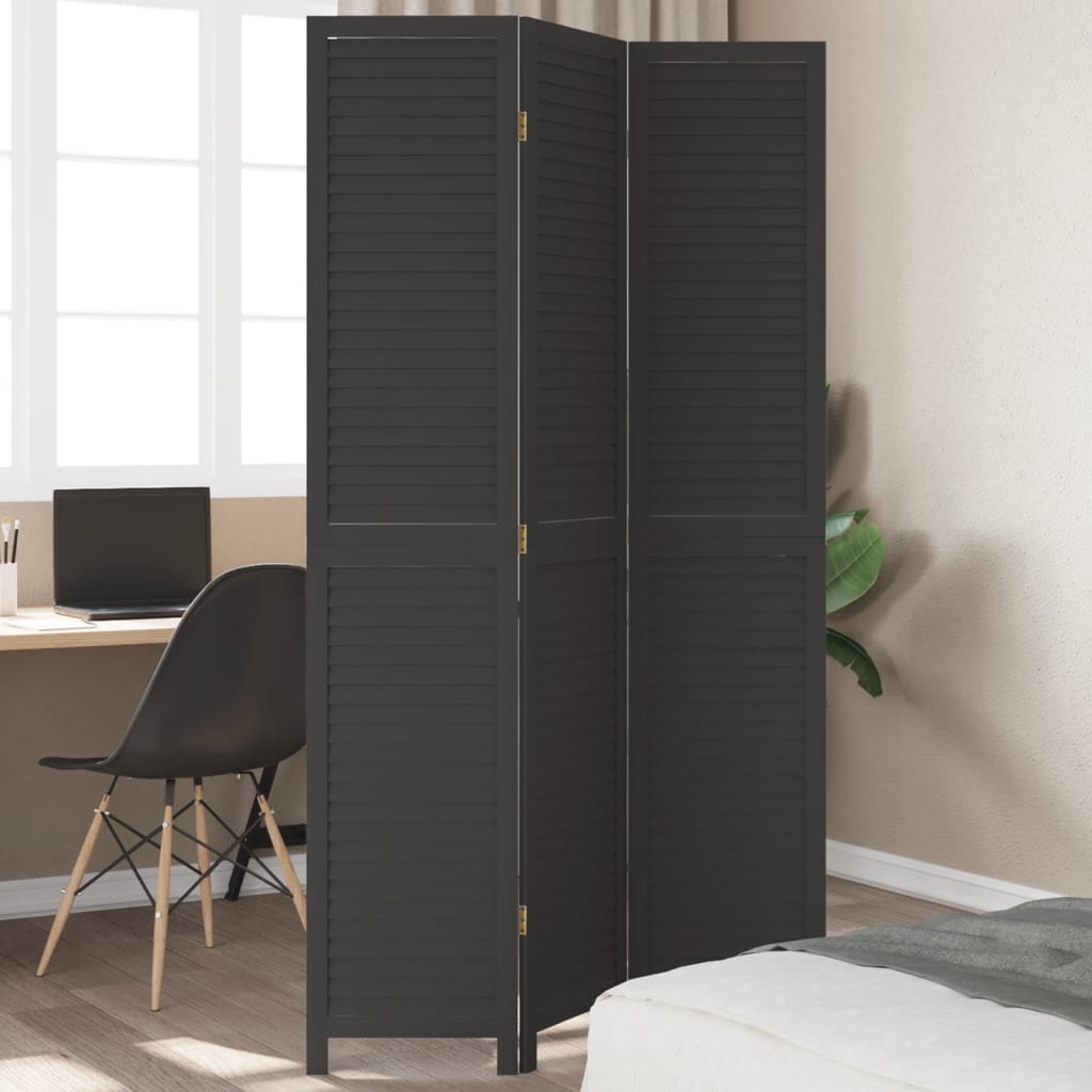Vidaxl kamerscherm met 3 panelen massief paulowniahout zwart