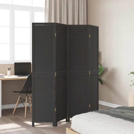 Vidaxl kamerscherm met 4 panelen massief paulowniahout zwart