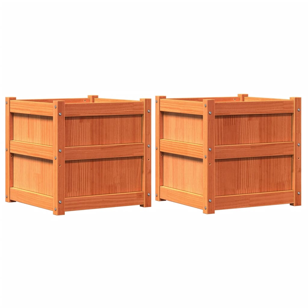 Vidaxl Planters 2 PC CM Solid Pine Wash Brown