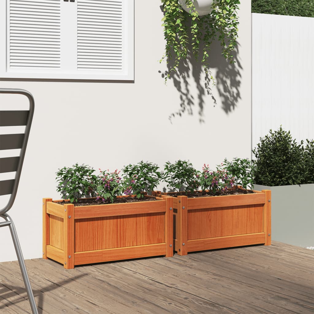 Vidaxl Planters 2 PC CM Solid Pine Wash Brown