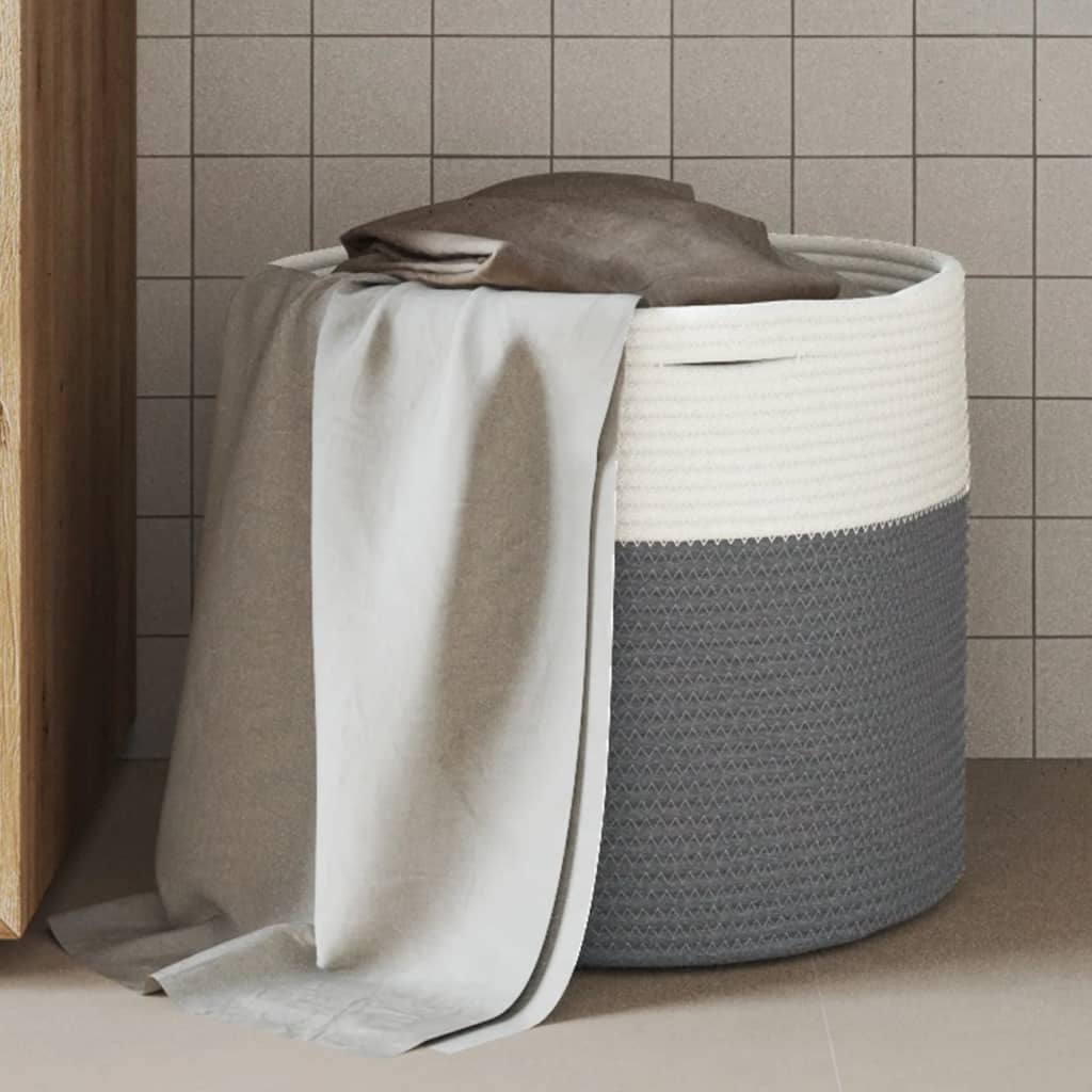 Vidaxl Cesto di stoccaggio Ø 40x35 cm di cotone grigio e bianco