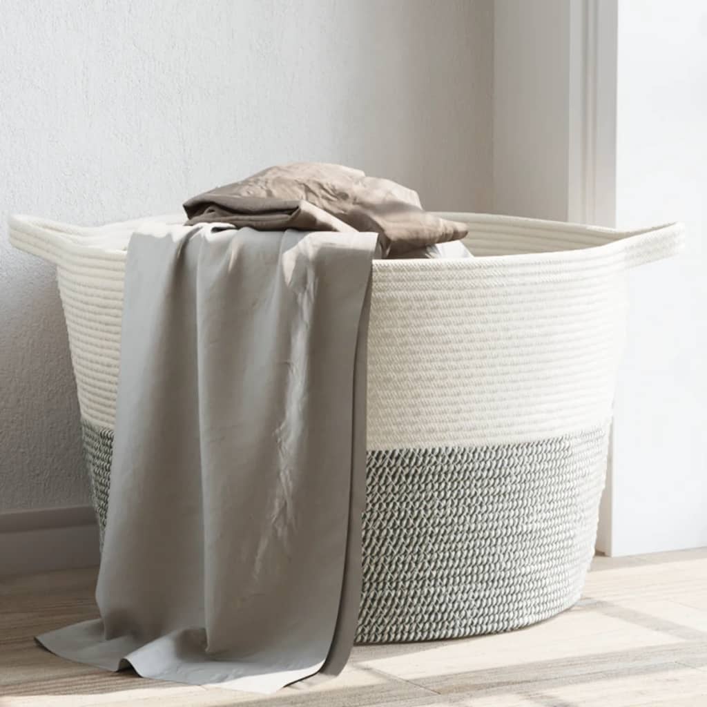 Panier à linge Vidaxl Ø 60x36 cm Coton gris et blanc