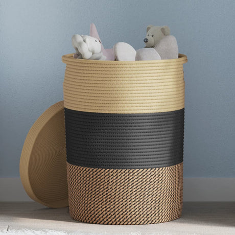 Vidaxl opbergmand met deksel ø 37x50 cm katoen zwart en beige
