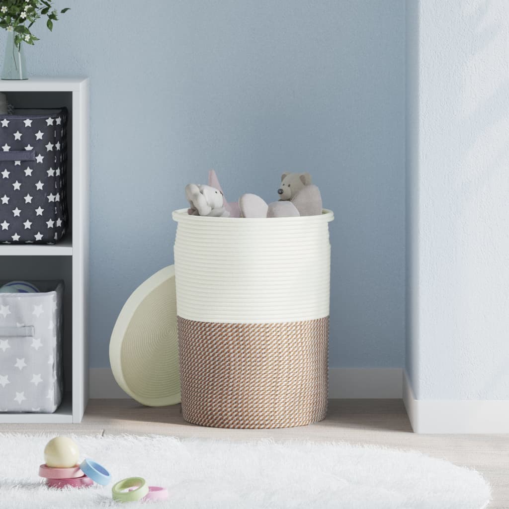 Vidaxl opbergmand met deksel ø 37x50 cm katoen bruin en wit