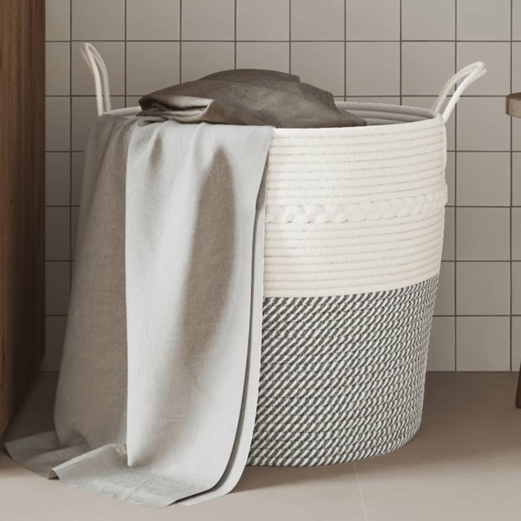 Vidaxl Cesto di stoccaggio Ø 43x38 cm di cotone grigio e bianco