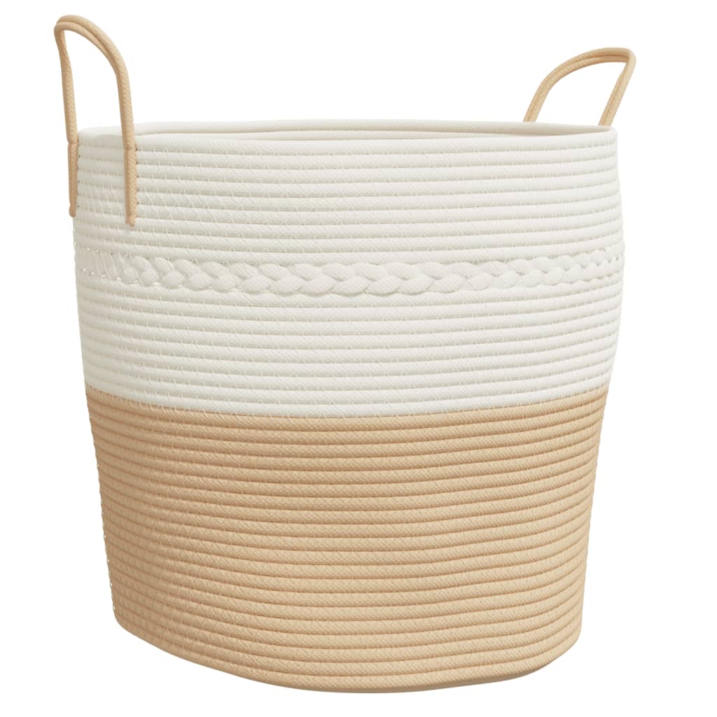 Vidaxl Cesto di stoccaggio Ø 43x38 cm di cotone beige e bianco