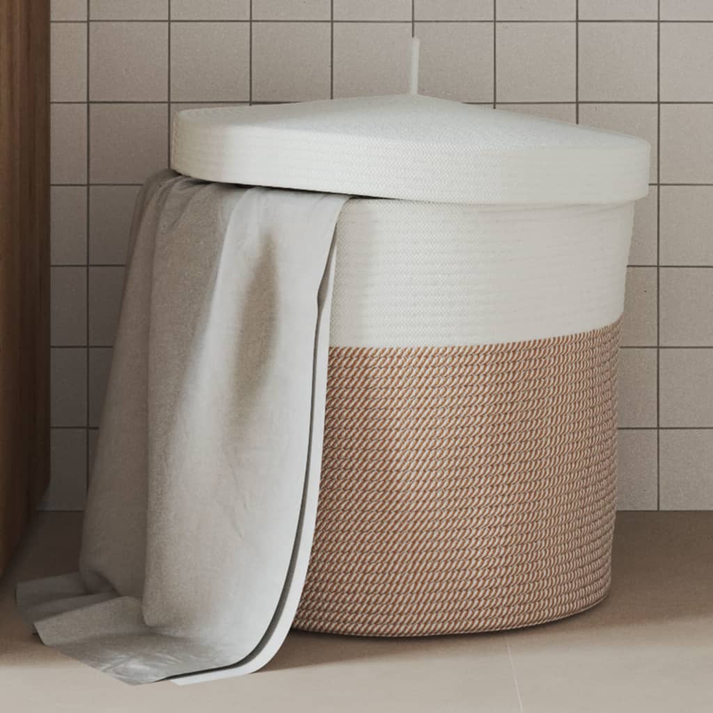 Vidaxl opbergmand met deksel ø 40x35 cm katoen bruin en wit