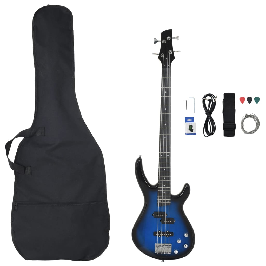 Guitare de basse Vidaxl pour les débutants électriques avec sac 4 4 46 Bleu noir