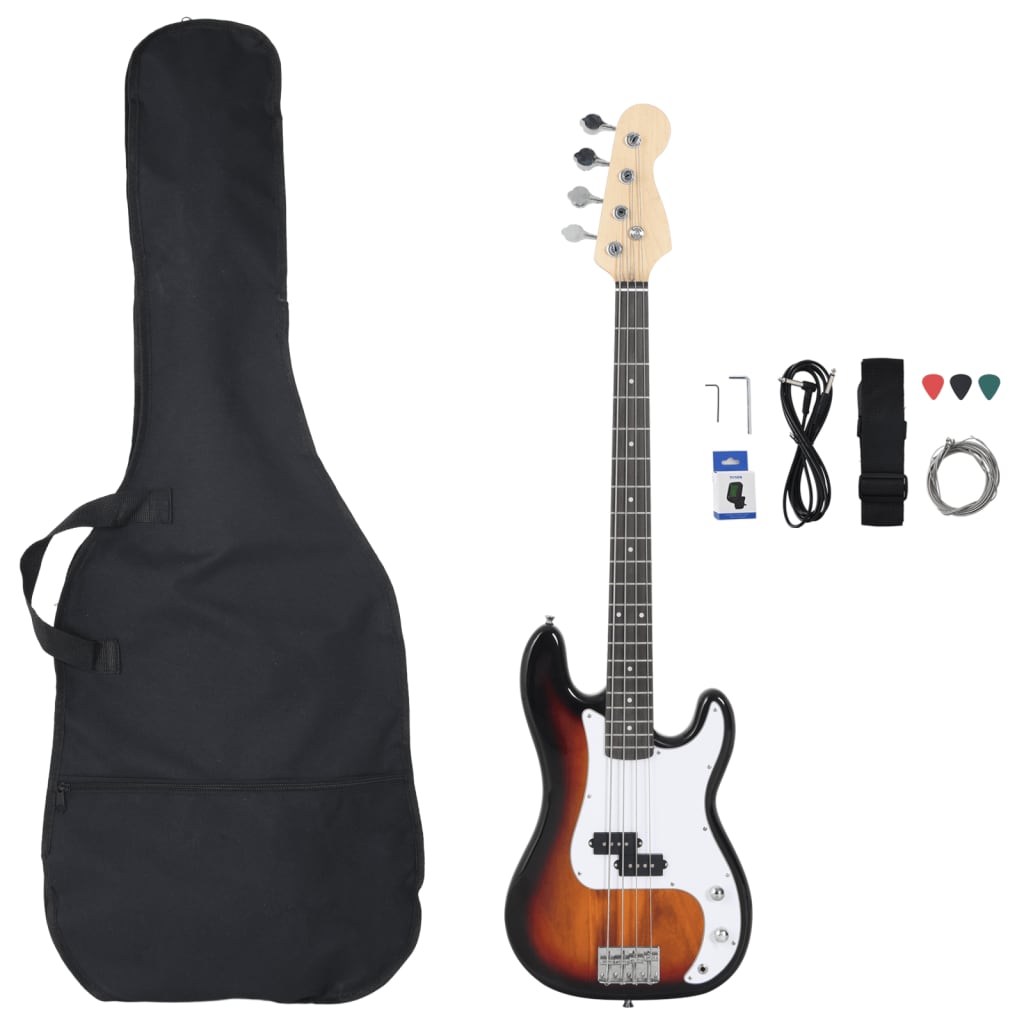 Guitare de basse Vidaxl pour les débutants électriques avec sac 4 4 46 Brown blanc