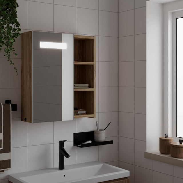 Vidaxl badkamerkast met spiegel en led 45x13x52 cm eikenkleurig