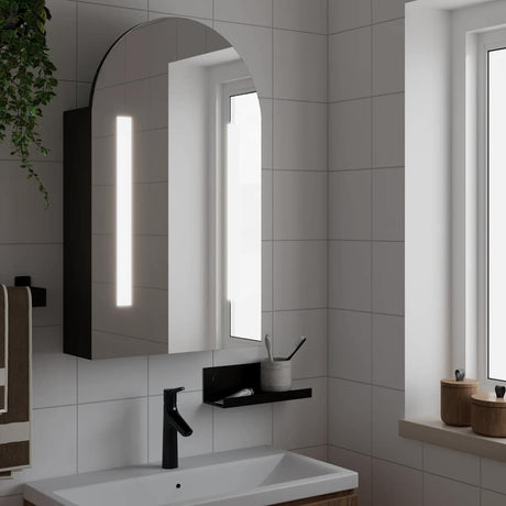 Vidaxl badkamerkast met spiegel en led gebogen 42x13x70 cm zwart