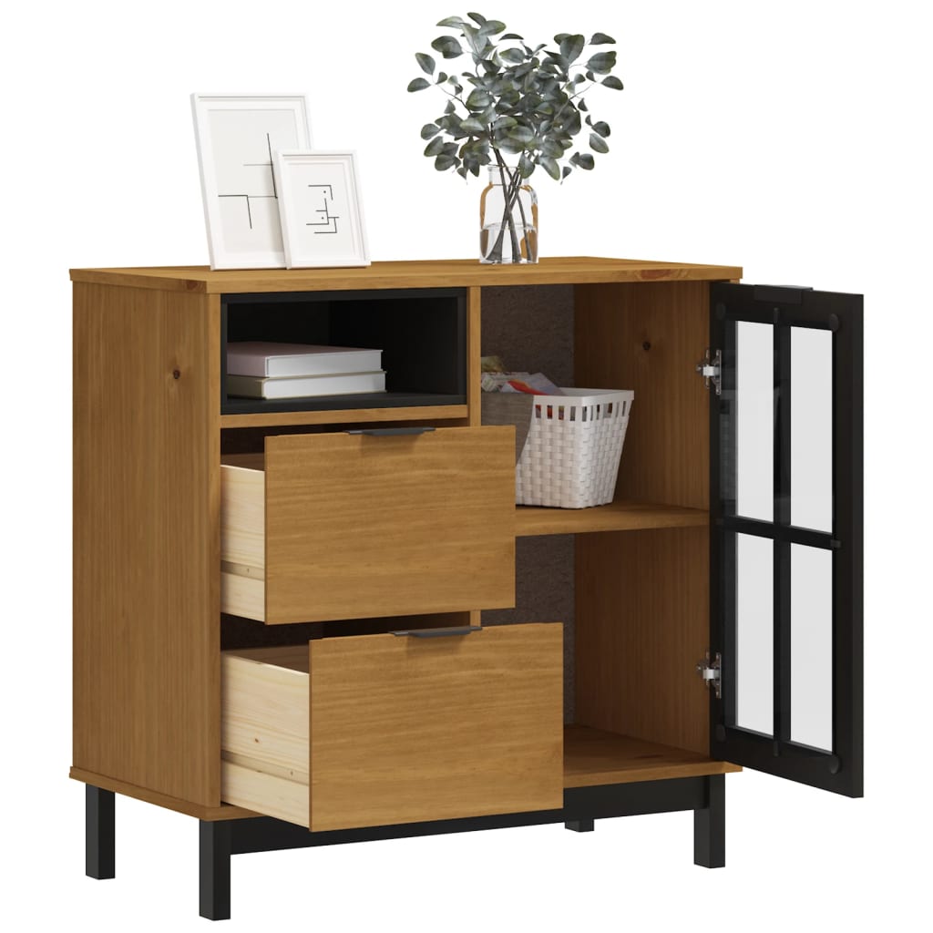 Vidaxl dressoir met glazen deuren flam 80x40x80 cm massief grenenhout