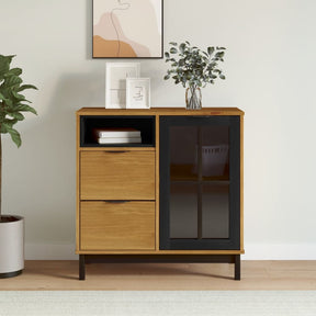 Vidaxl dressoir met glazen deuren flam 80x40x80 cm massief grenenhout